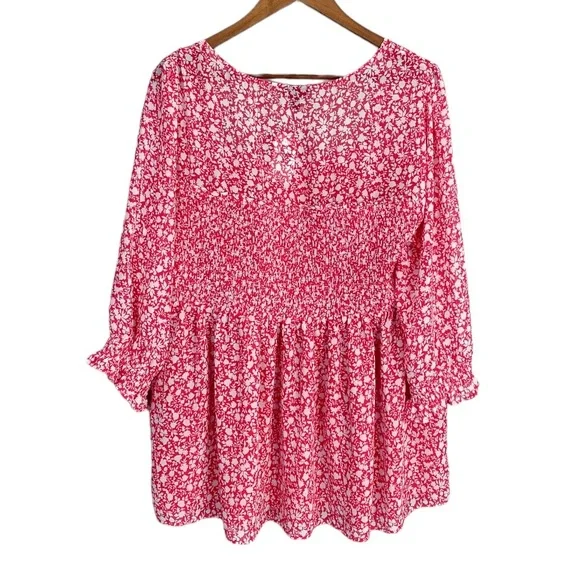 Torrid Babydoll Chiffon Smocked Peplum Ditsy Floral Pink Blouse Top Size 2X - Picture 4 of 8
